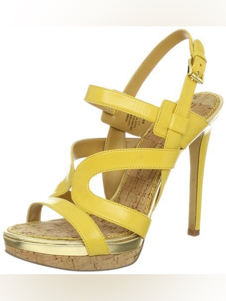 Nine West Breezin 8 M Yellow Leather Platform Pump Strappy Stiletto Sandals Used